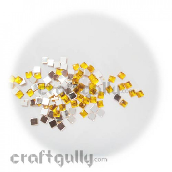 Rhinestones 6mm Square - Golden Yellow - Pack of 100