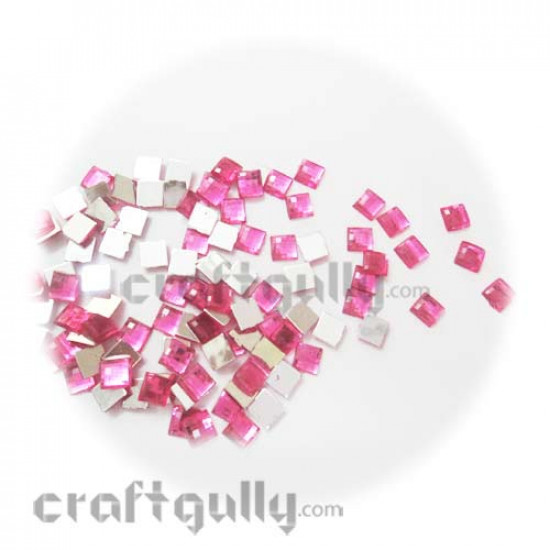 Rhinestones 6mm Square - Dark Pink - Pack of 100