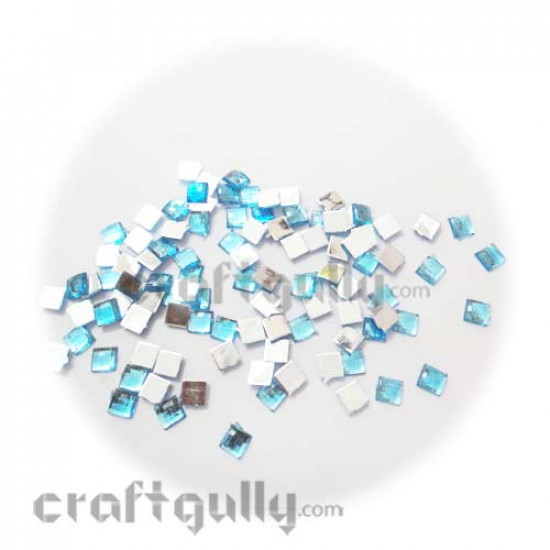 Rhinestones 6mm Square - Sky Blue - Pack of 100