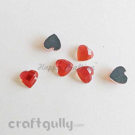 Flatback Glass 8mm - Heart Faceted - Red - Pack of 10 Flatback Glass 8mm - Heart Faceted - Red - Pack of 10