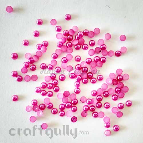 Flatback Pearls 4mm - Round - Dark Pink - 5gms