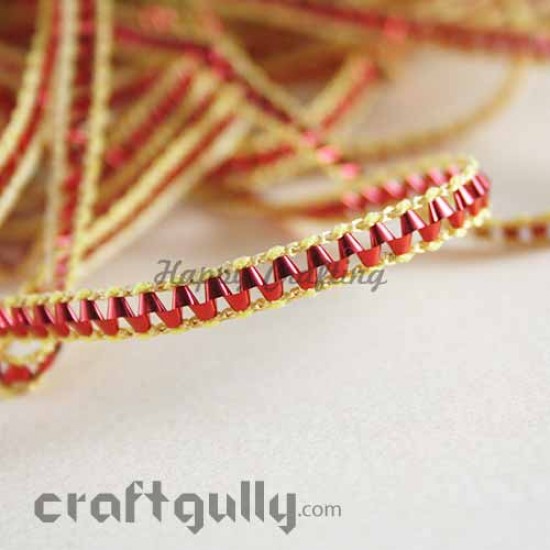 Designer Laces #7 - 6mm - Red With Golden Trim - 3 Meters