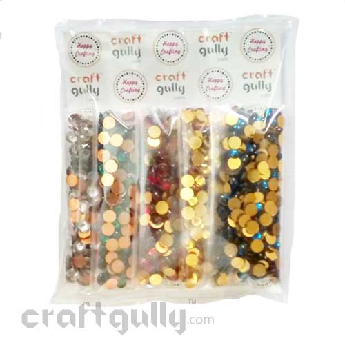 Festive Pack - Kundan Stones 5mm - Round - 5 Colors - 10 gms Each