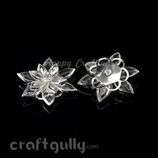 Flatback Glass 35mm - Flower - Clear And Silver - Pack of 1 Flatback Glass 35mm - Flower - Clear And Silver - Pack of 1