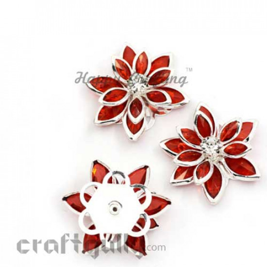 Flatback Glass 23mm - Flower - Red And Silver - Pack of 1 Flatback Glass 23mm - Flower - Red And Silver - Pack of 1