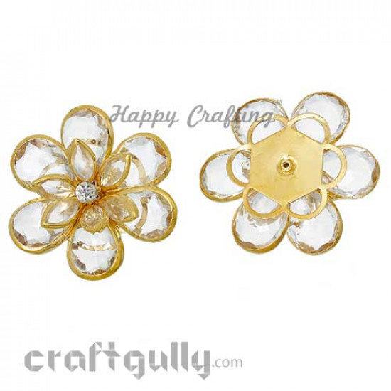 Flatback Glass 35mm - Flower - Clear And Golden - Pack of 1 Flatback Glass 35mm - Flower - Clear And Golden - Pack of 1