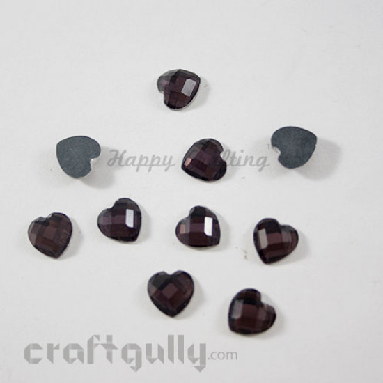 Flatback Glass 8mm - Heart Faceted - Burgundy - Pack of 10