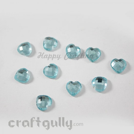 Flatback Glass 8mm - Heart Faceted - Light Blue - Pack of 10