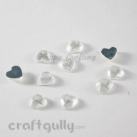 Flatback Glass 8mm - Heart Faceted - White - Pack of 10