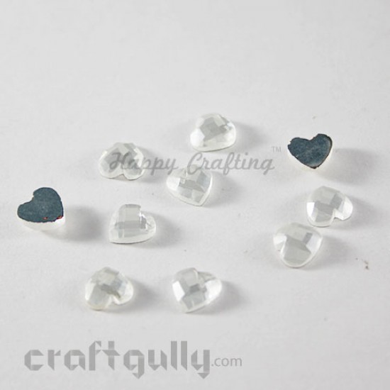 Flatback Glass 8mm - Heart Faceted - White - Pack of 10 Flatback Glass 8mm - Heart Faceted - White - Pack of 10