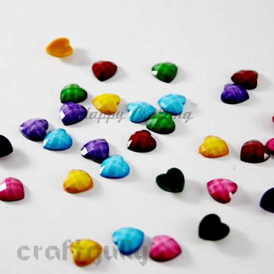 Flatback Acrylic 8mm - Heart Faceted - Assorted- Pack of 30