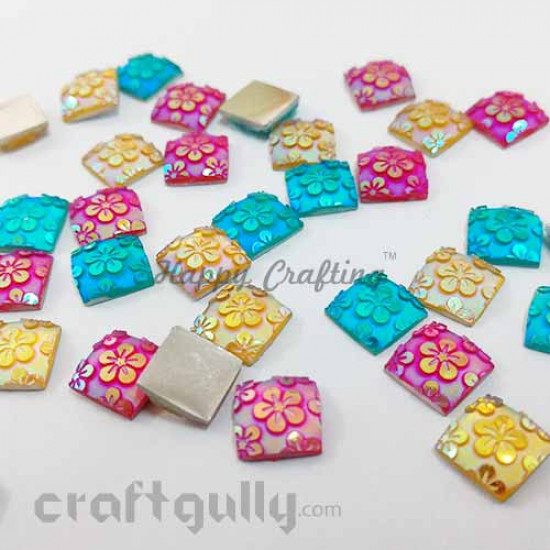 Flatback Acrylic 10mm Square - Flower Lustre Assorted #1 - Pack of 12