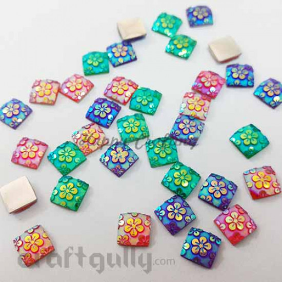 Flatback Acrylic 10mm Square - Flower Lustre Assorted #2 - Pack of 12