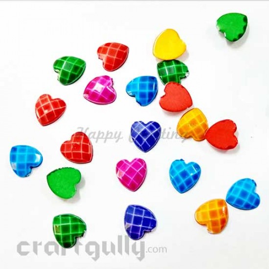 Flatback Acrylic 10mm Heart Faceted - Assorted- Pack of 30