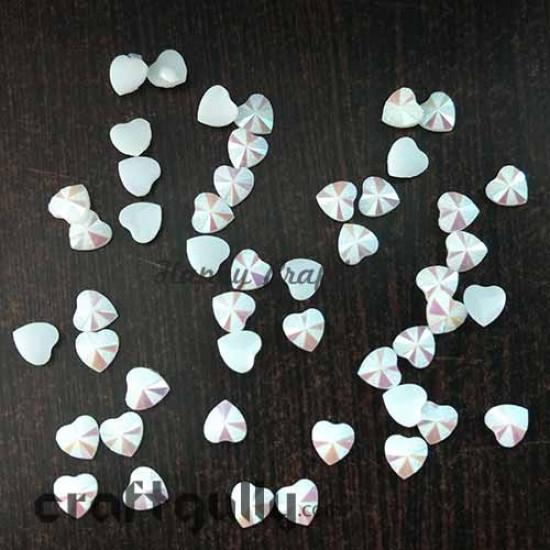 Flatback Acrylic 5mm Heart Faceted - Off White with Lustre - Pack of 50