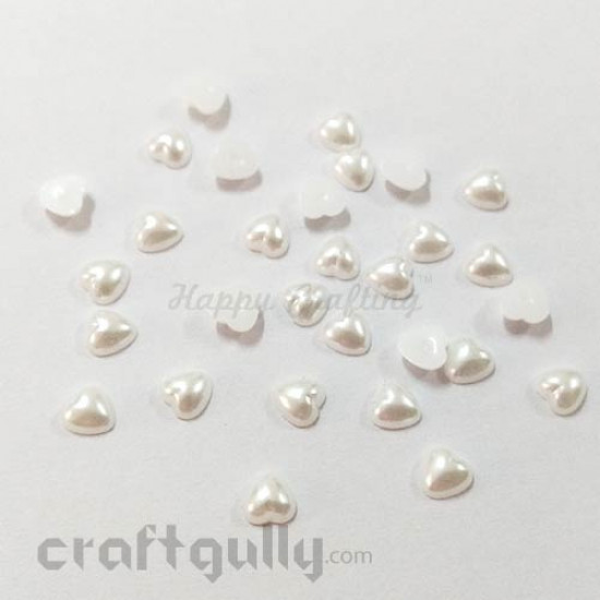 Flatback Pearls 8mm - Heart - Off White - Pack of 30