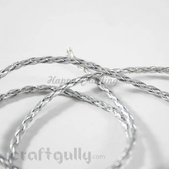 Cords - Faux Leather Braided - Silver - 36 inches