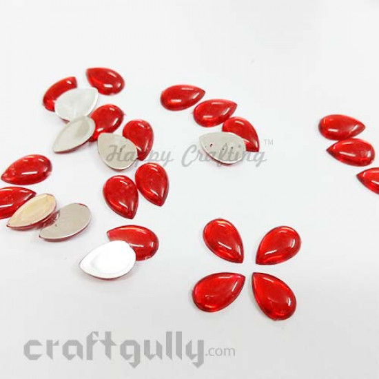 Flatback Acrylic 14mm - Drop - Red - Pack of 24