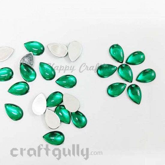 Flatback Acrylic 14mm - Drop - Dark Green - Pack of 24