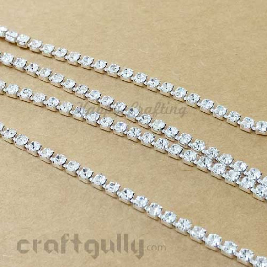 Rhinestone String 2mm - White with Silver - 18 inches