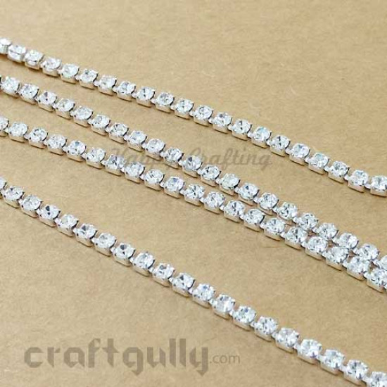 Rhinestone String 2mm - White with Silver - 18 inches