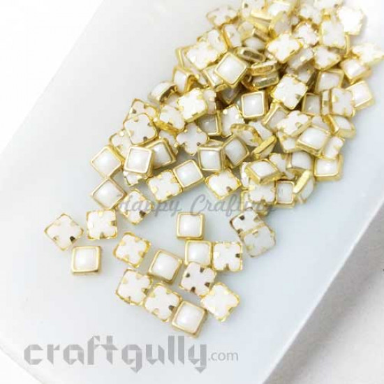 Flatback Pearls 4mm - Square With Prong Setting - Ivory and Golden - 10gms
