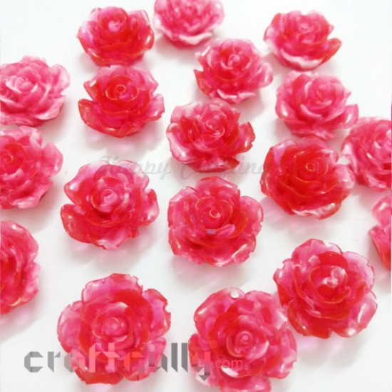 Resin Rose 24mm - Dual Tone - Red - Pack of 1