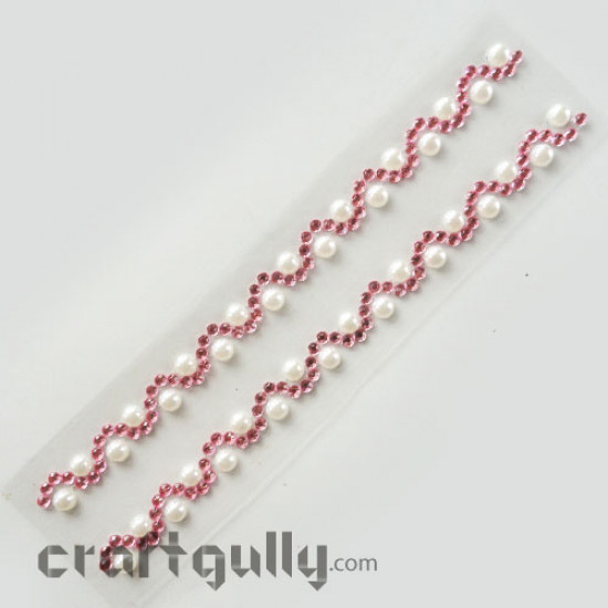 Rhinestone Border Stick-ons - Pink and Pearl
