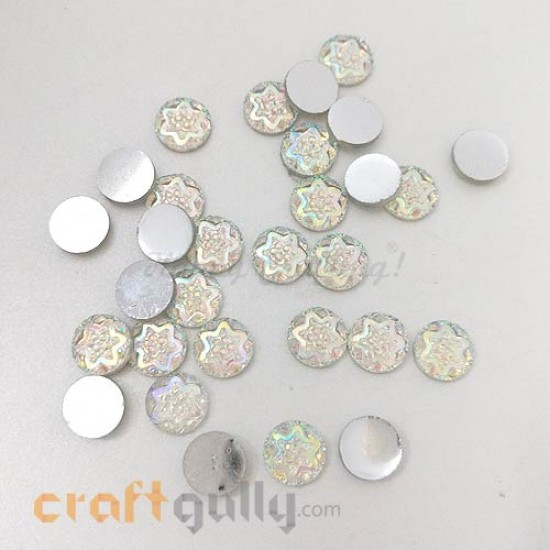 Flatback Acrylic 10mm Round - Design #8 - White Hologram - Pack of 30