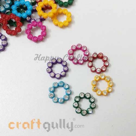 Flatback Acrylic 10mm Flower With Rhinestone - Design #6 - Ass. - 30pcs