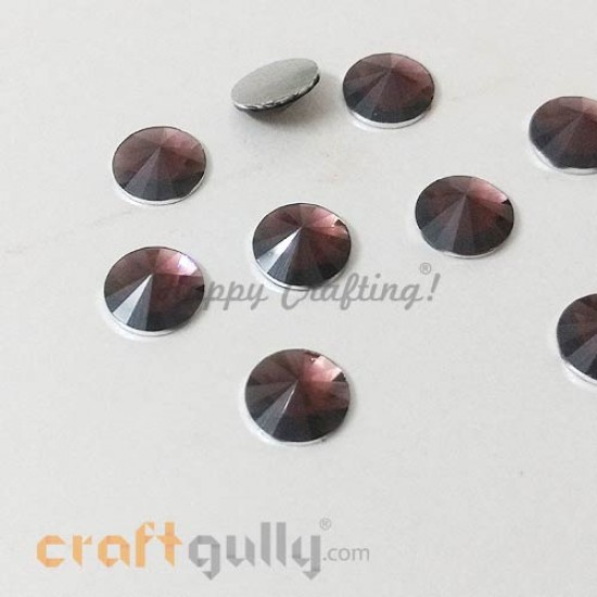 Rhinestones 10mm - Round Diamond Faceted - Burgundy - Pack of 10