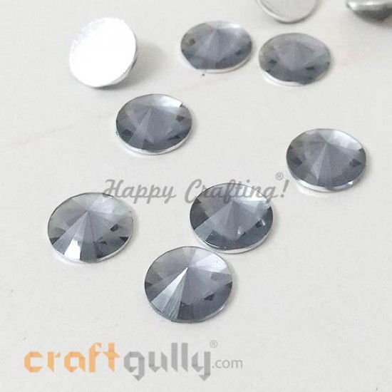 Rhinestones 10mm - Round Diamond Faceted - Grey - Pack of 10