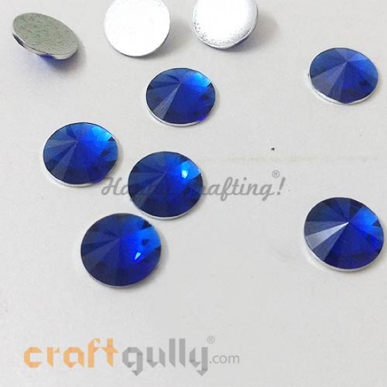 Rhinestones 10mm - Round Diamond Faceted - Royal Blue - Pack of 10