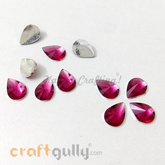 Rhinestones 10mm - Drop Diamond Faceted - Magenta - Pack of 10