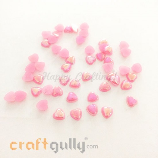 Flatback Acrylic 6mm Heart - Pink With Lustre - Pack of 30