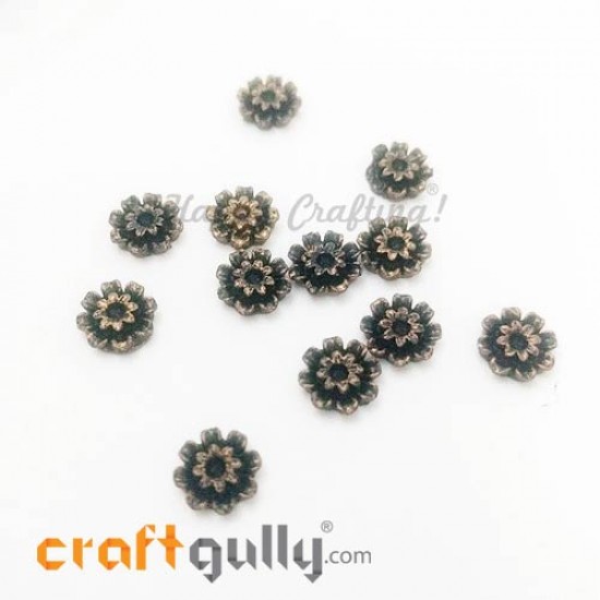 Flatback Acrylic 9.5mm - Flower #7 Black & Golden - 12 Pcs