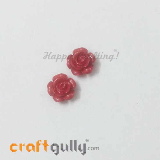 Resin Rose 13mm - Red - Pack of 2