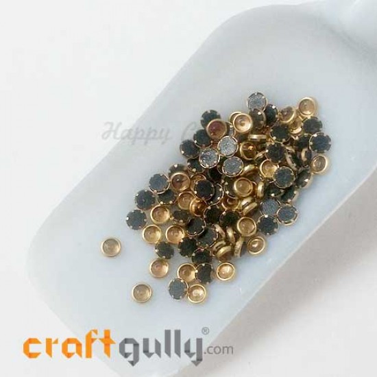 Rhinestones With Rim 5.5mm Round - Antique Golden - 10gms