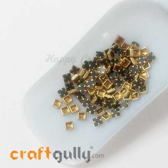 Rhinestones With Rim 5mm Square - Antique Golden - 10gms