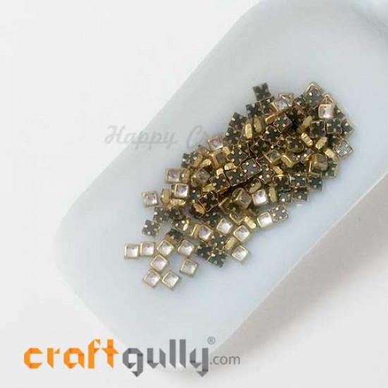 Rhinestones With Rim 4mm Square - White - 10gms