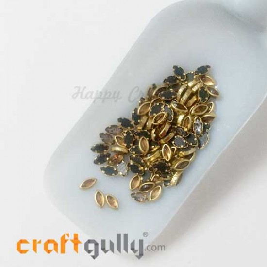 Rhinestones With Rim 7.5mm Marquis - Antique Golden - 10gms