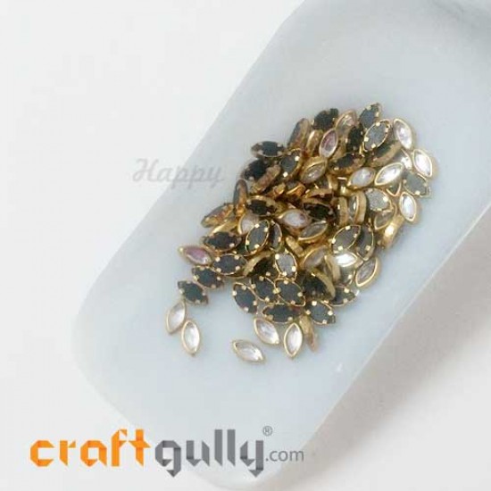 Rhinestones With Rim 7.5mm Marquis - White - 10gms