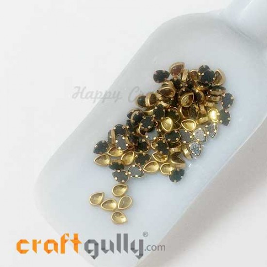 Rhinestones With Rim 6.5mm Drop - Yellow - 10gms