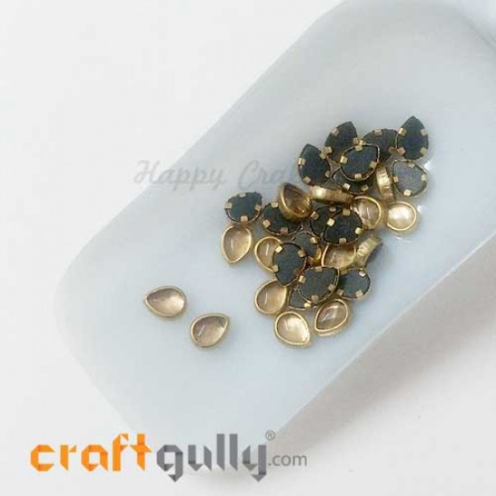 Rhinestones With Rim 8.5mm Drop - Pale Gold - 10gms