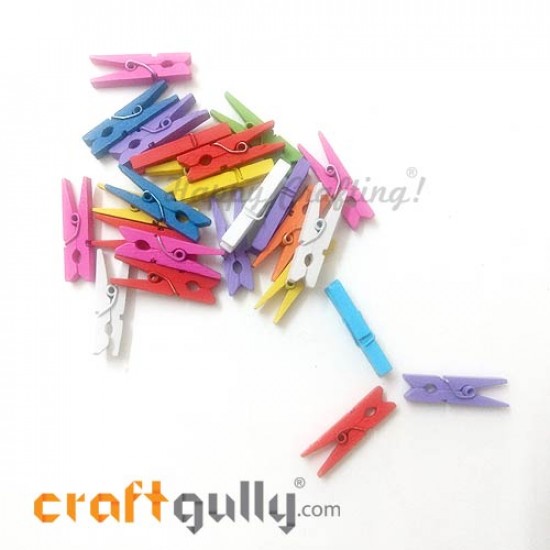 Wooden Clips 30mm - Assorted - 25 Clips