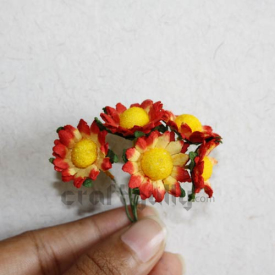 Paper Sunflowers Small - Bunch of 10 - Red Shaded