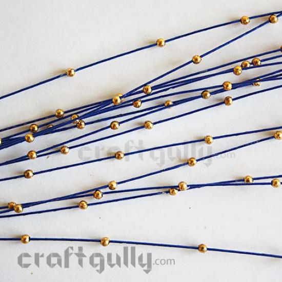 Decorative Wire - Blue with Golden Beads (Pack of 10)