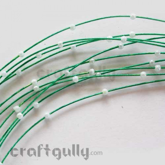 Decorative Wire - Green With Pearl Beads (Pack of 10)