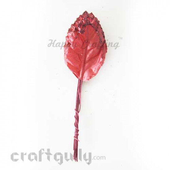 Leaves - Satin with Glitter - Red - Pack of 10