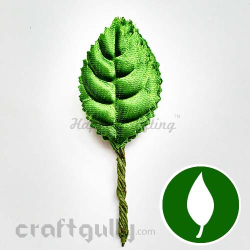 Leaves With Stem #2 - Satin - Bottle Green - Pack of 12